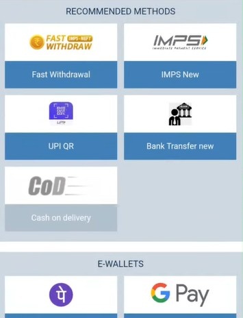 Choose a withdrawal method